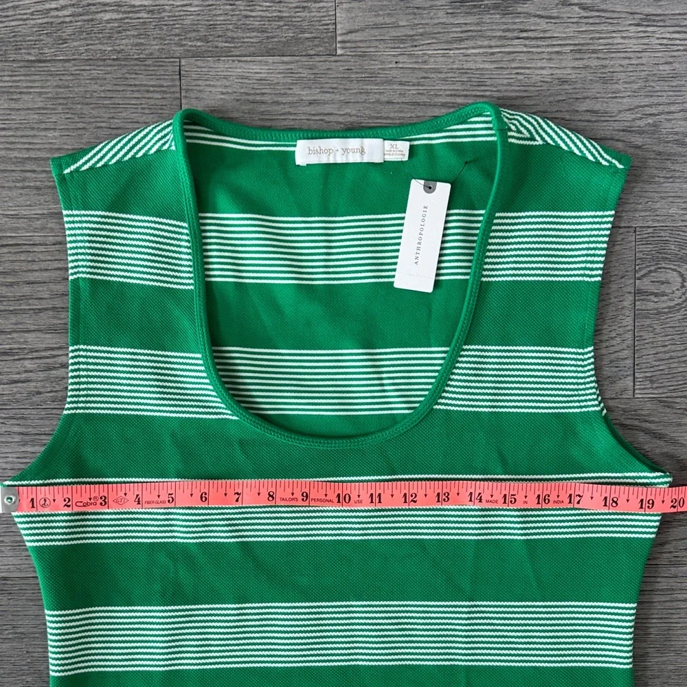🌼ANTHROPOLOGIE🌼 NWT Green and White Striped Tank Top, Size XL - Picture 6 of 9